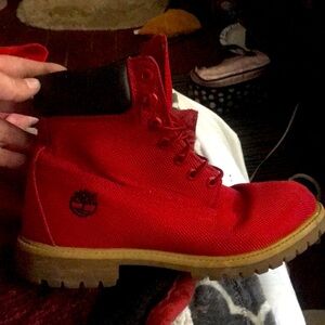 All Red and Black Size 10 Mens Timberland Boots
